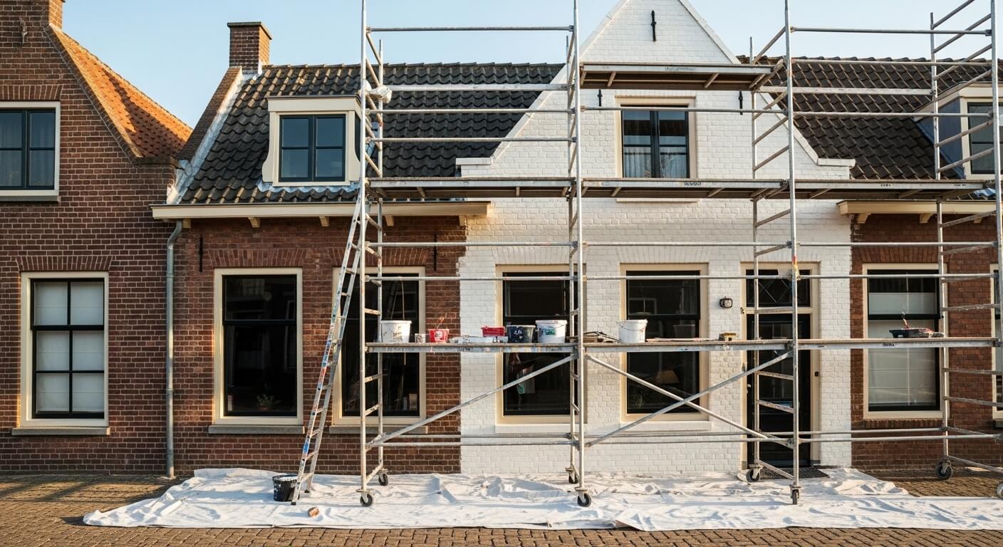 Schilder aan het werk op een Amsterdamse gevel